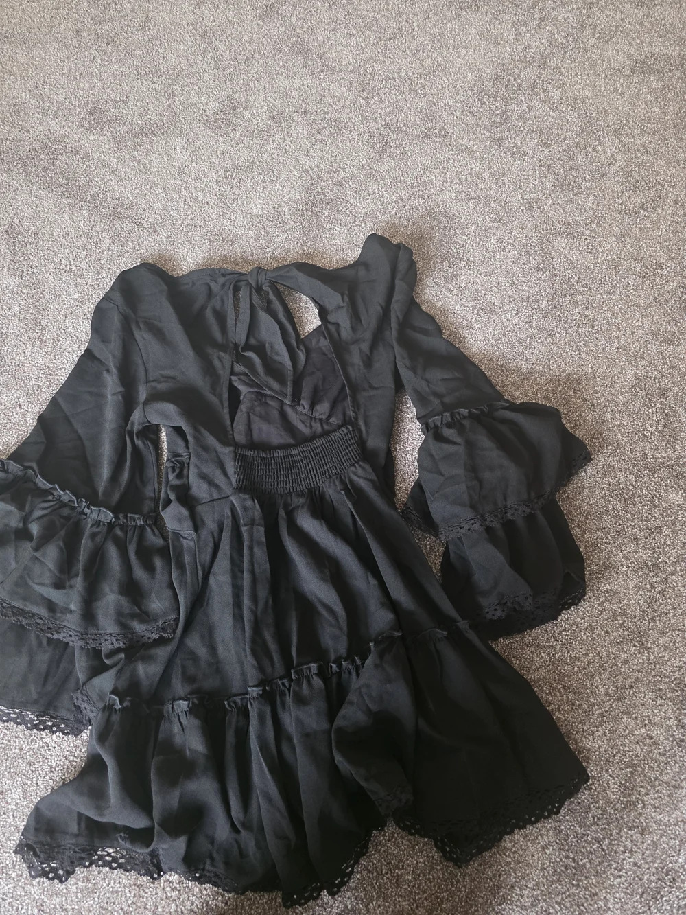 Black Ruffled Deep V NECK Flowy Mini Dress - Picture 3 of 7